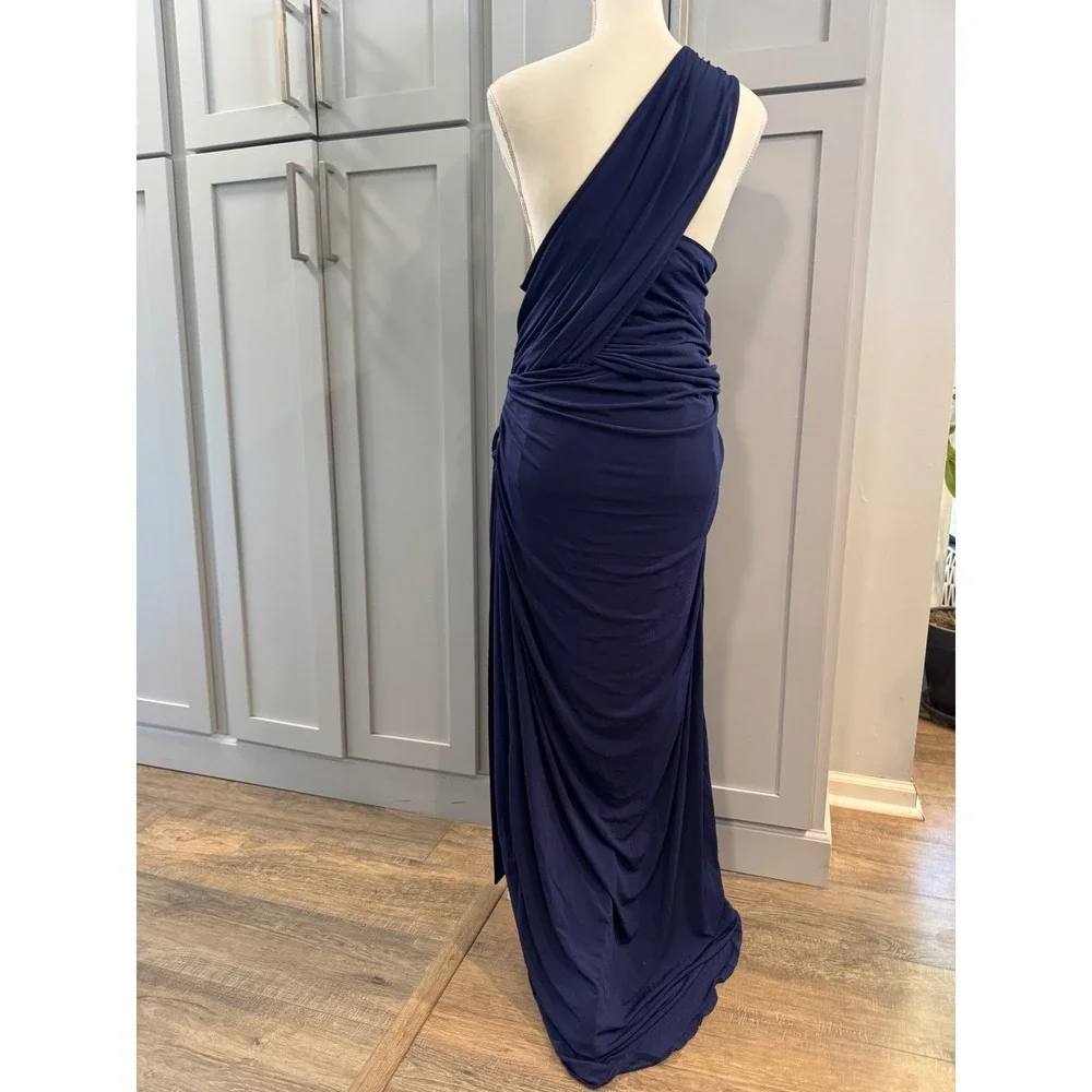NWT ELOQUII Royal Blue One Shoulder Draped Ruched Maxi Dress Size 22 Formal - Picture 3 of 8